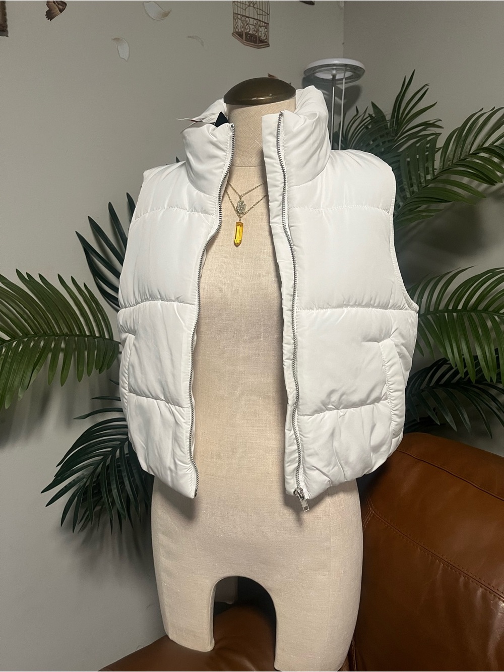 White Puffer Vest - Women's Lightweight Quilted Jacket medium